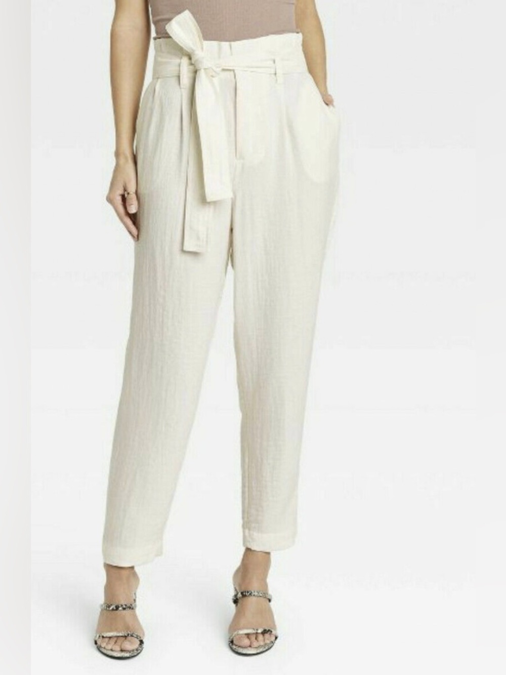A New Day Women's High-Rise Paperbag Ankle Pants Cream